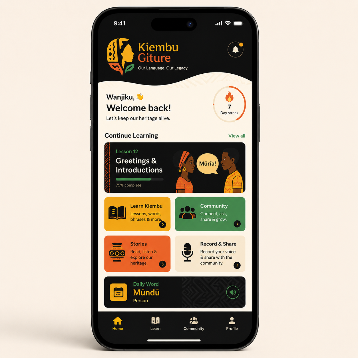 Kĩembu Gĩture mobile home screen